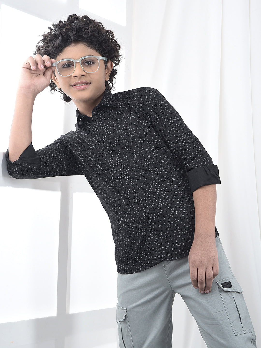 Black Geometric Print Shirt