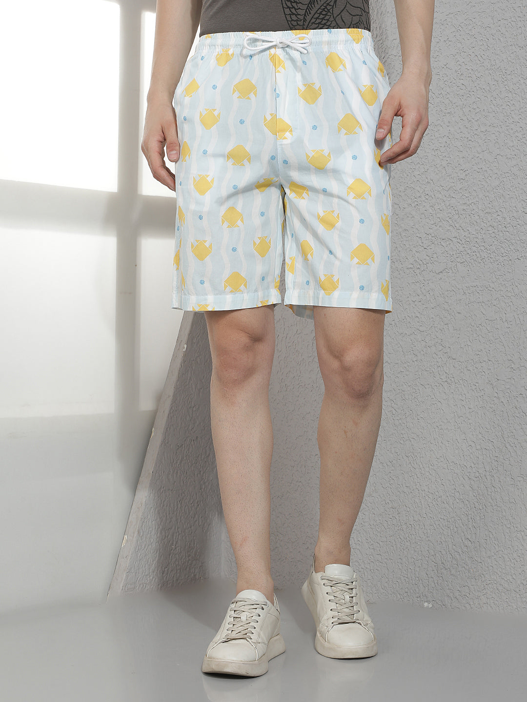 Yellow 100% Cotton Graphic Printed Lounge Shorts