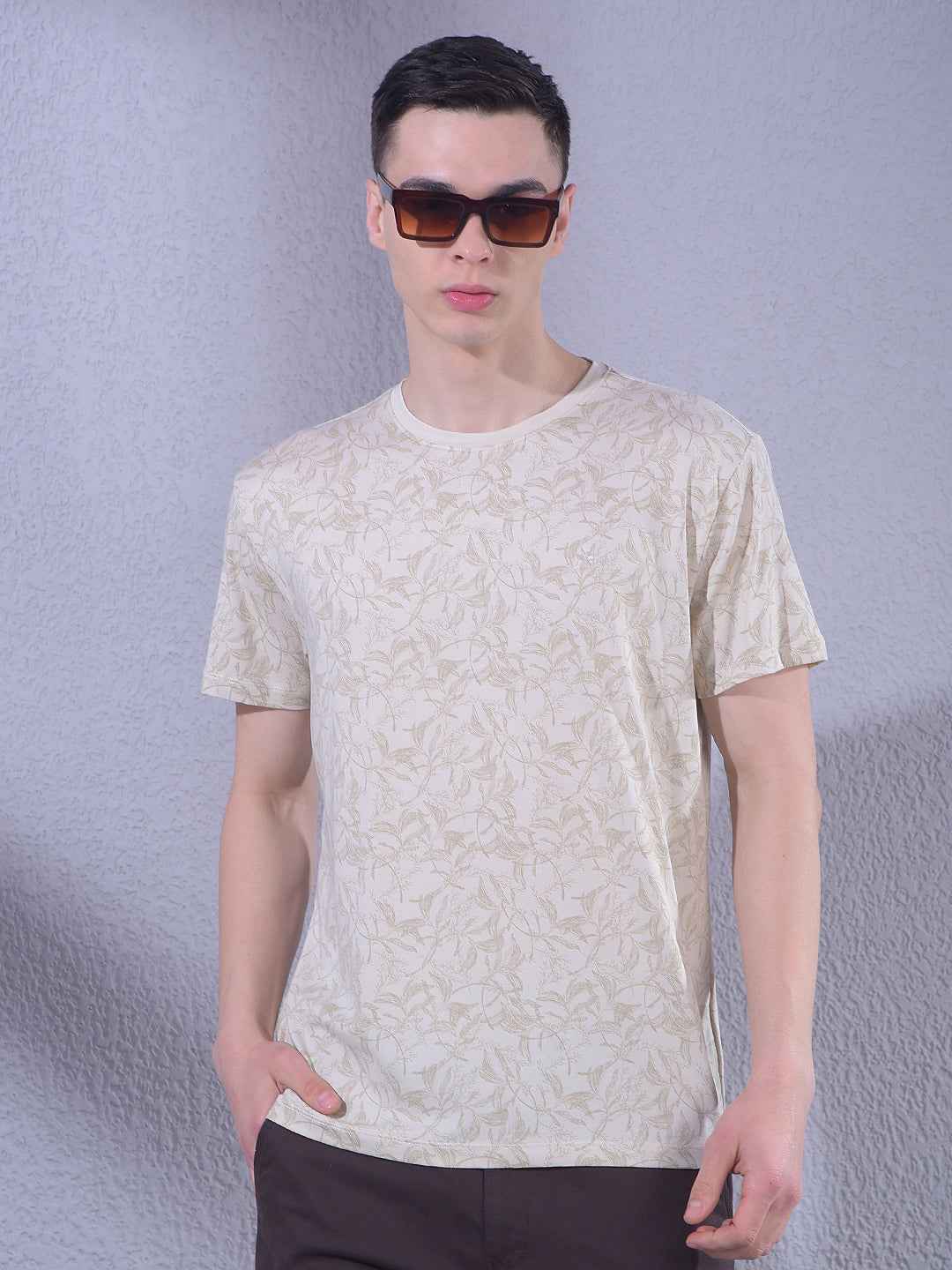 Beige Floral Print T-Shirt
