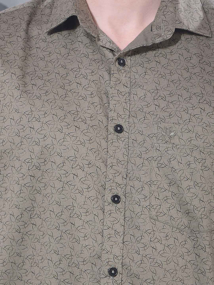Olive Modern Print Shirt