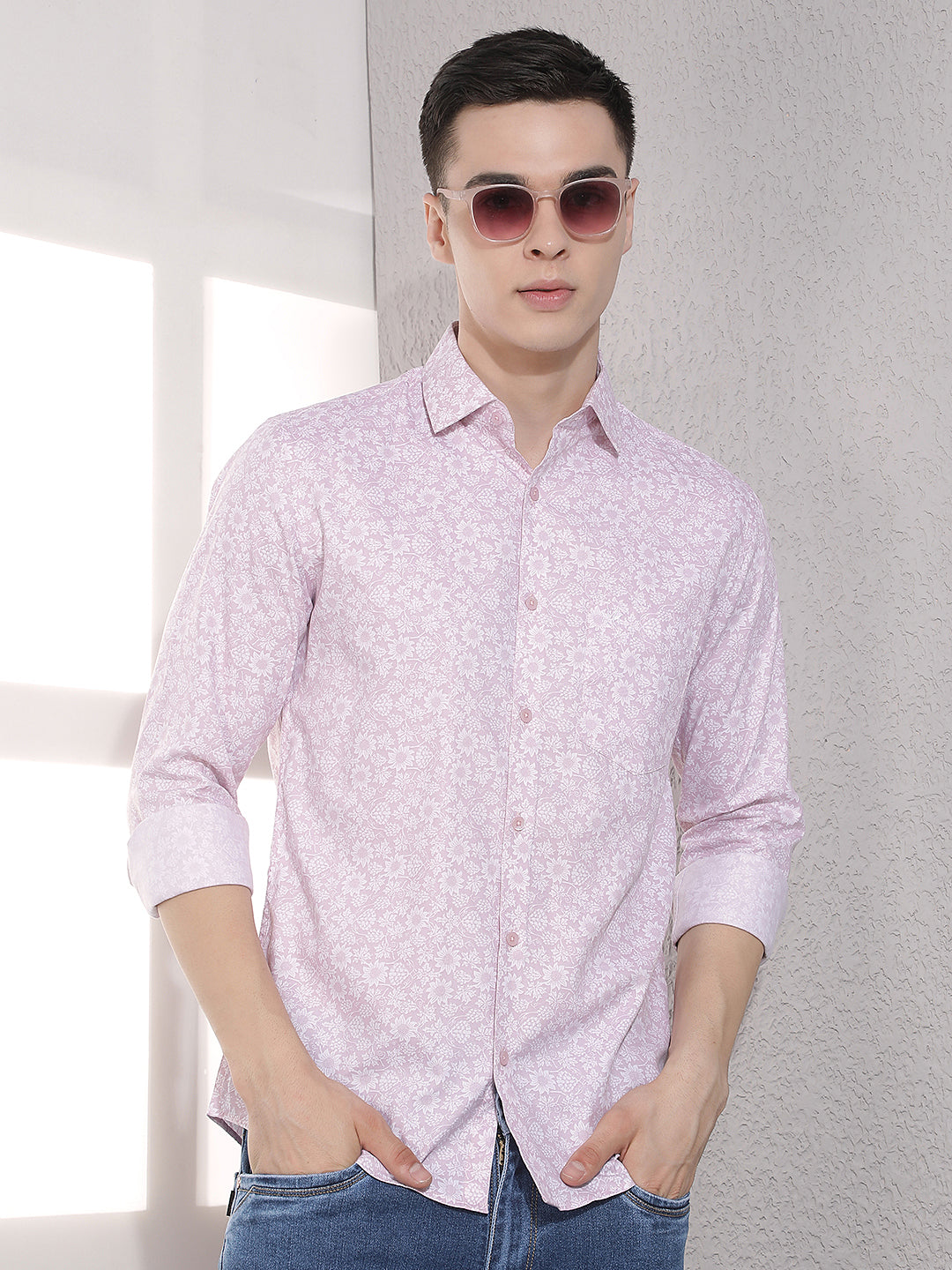 Pink Floral Print Modal Shirt