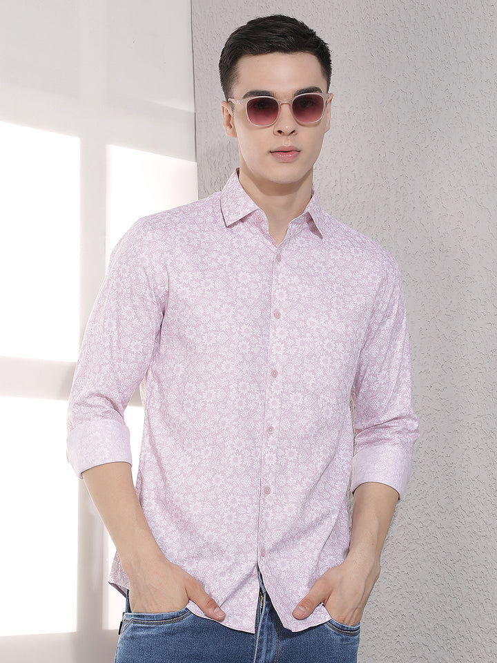 Pink Floral Print Modal Shirt