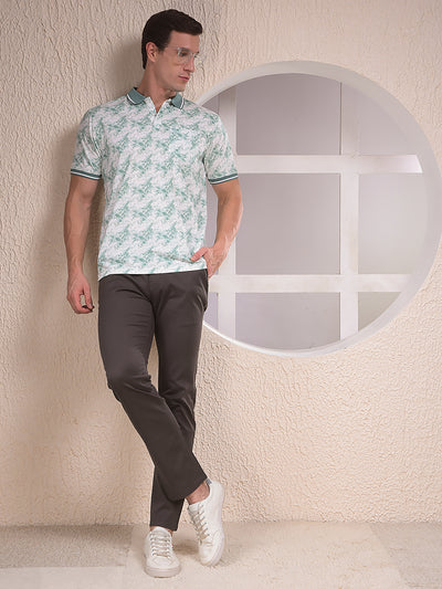 Green Floral Print Polo Neck T-Shirt