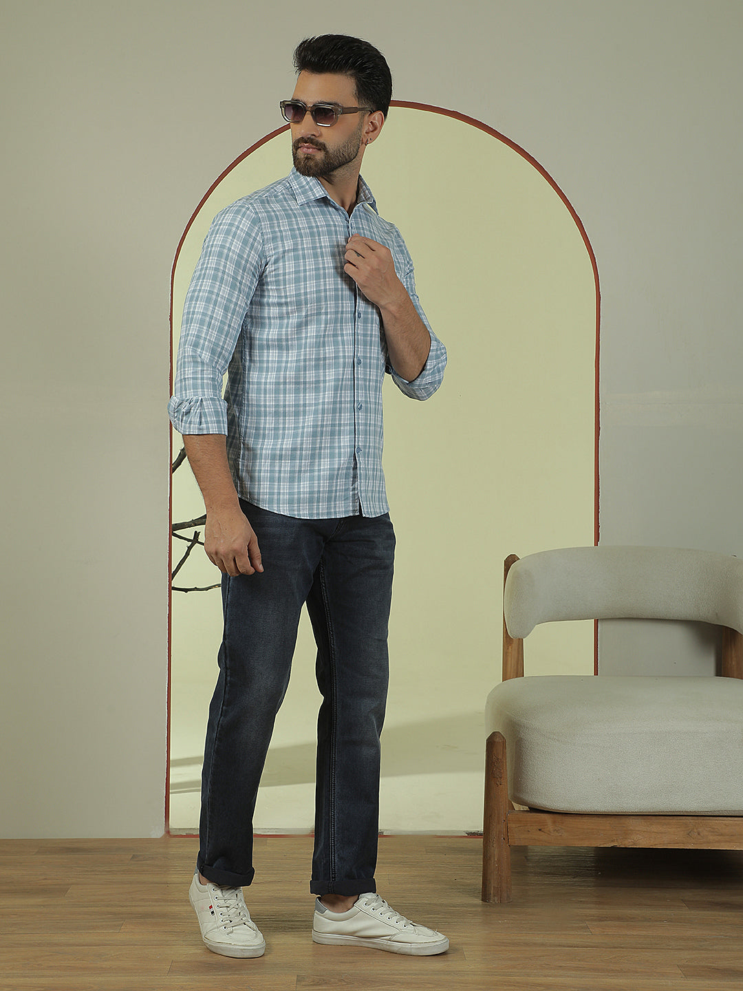 Blue Checked 100% Cotton Shirt