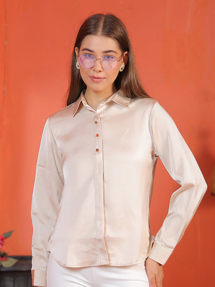 Oatmeal Beige Satin Shirt