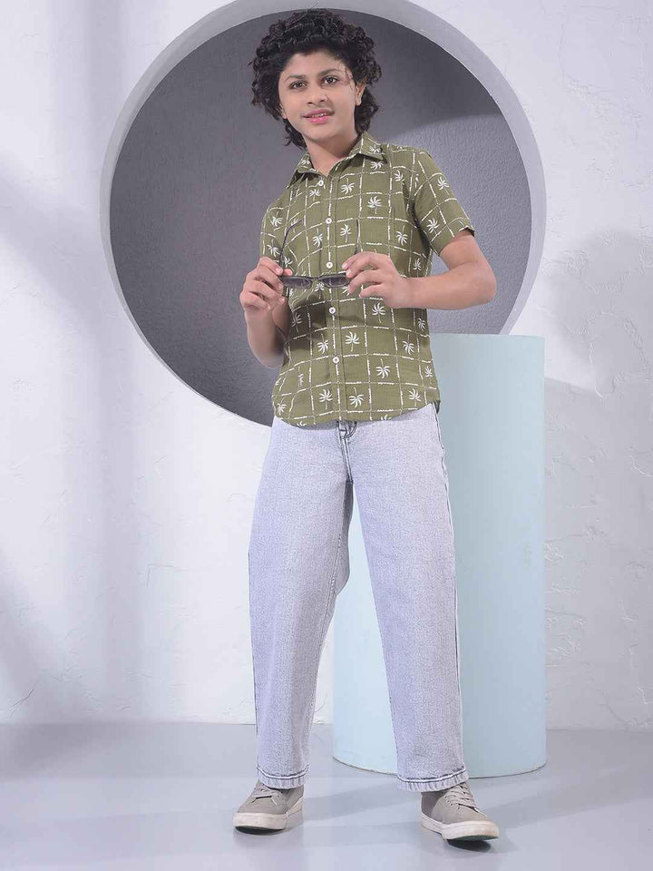 Green Botanical Print 100% Cotton Shirt