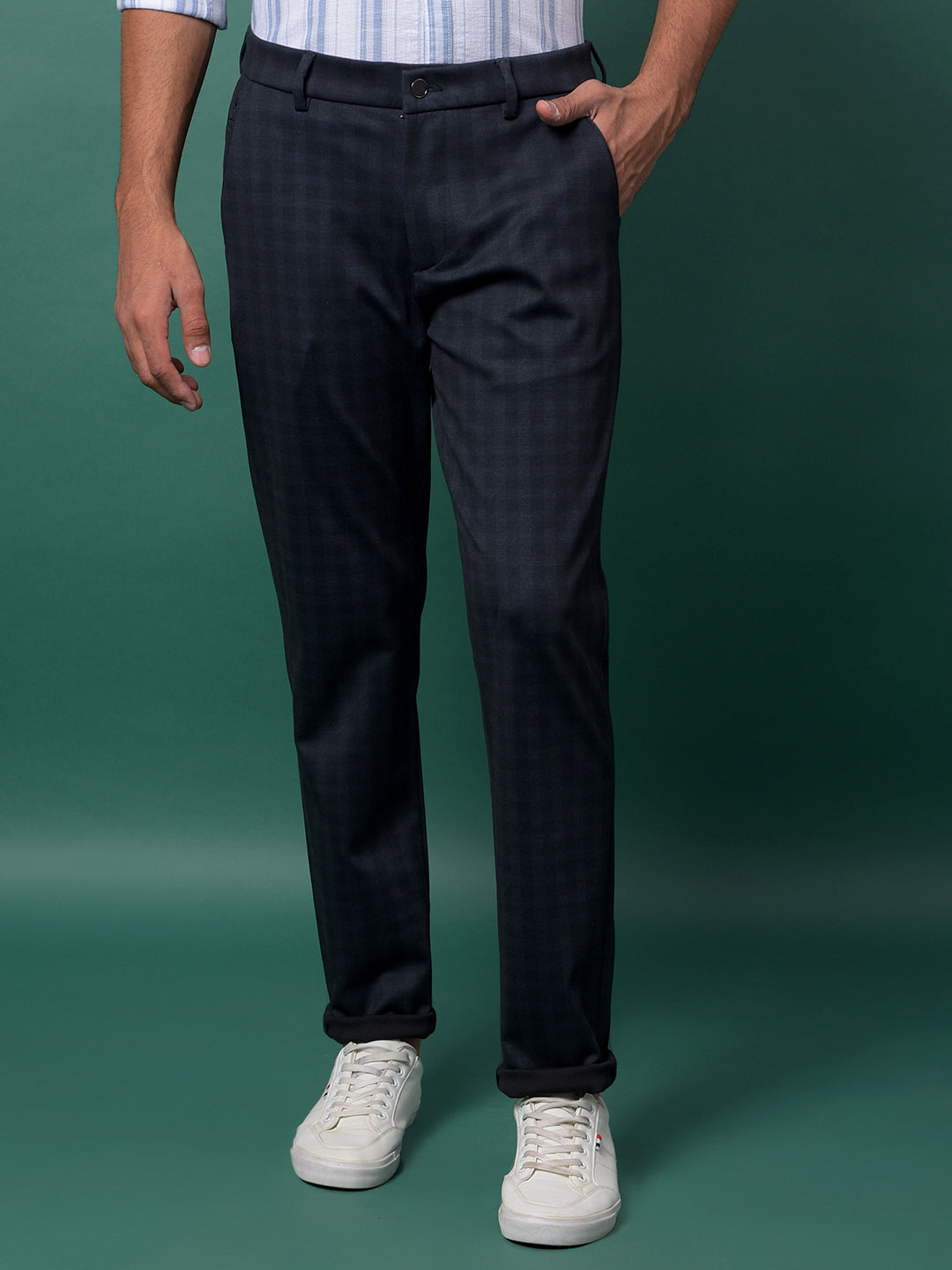 Navy Blue Checked Trousers
