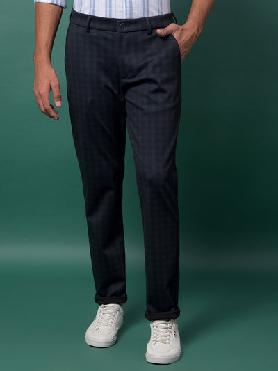 Navy Blue Checked Trousers