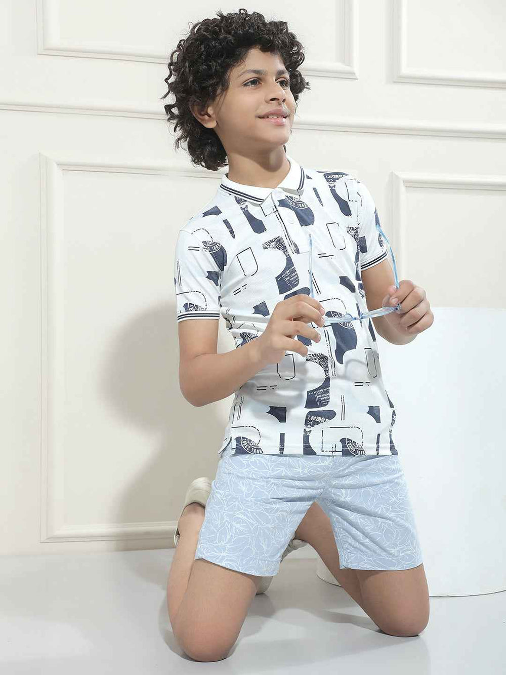 Blue Floral Print 100% Cotton Shorts