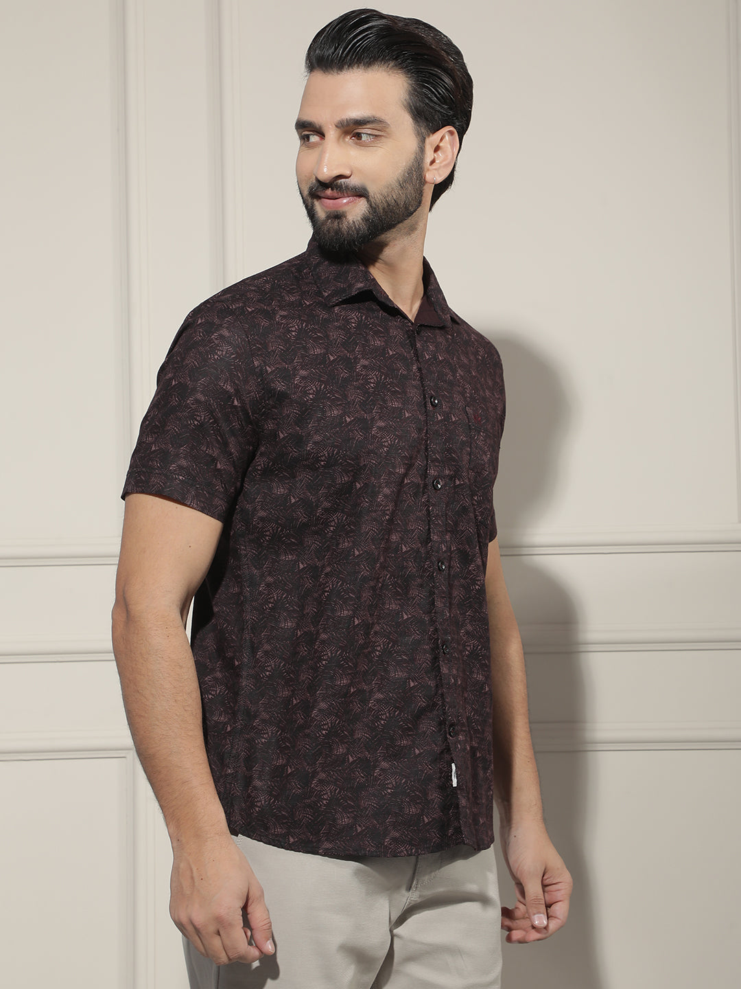 Wine Floral Print Shirt
