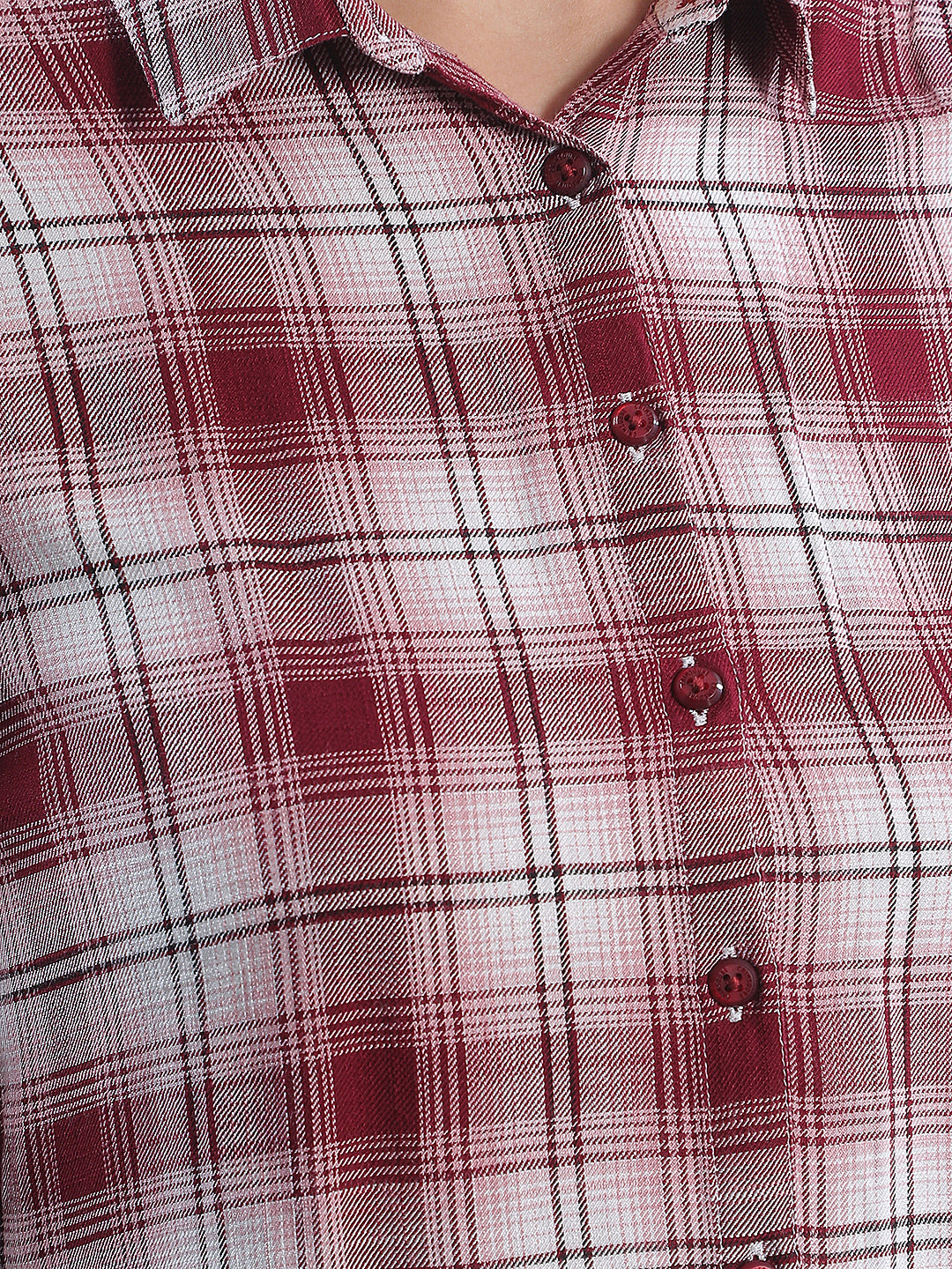 Minimalist Bordeaux Maroon Checked Shirt