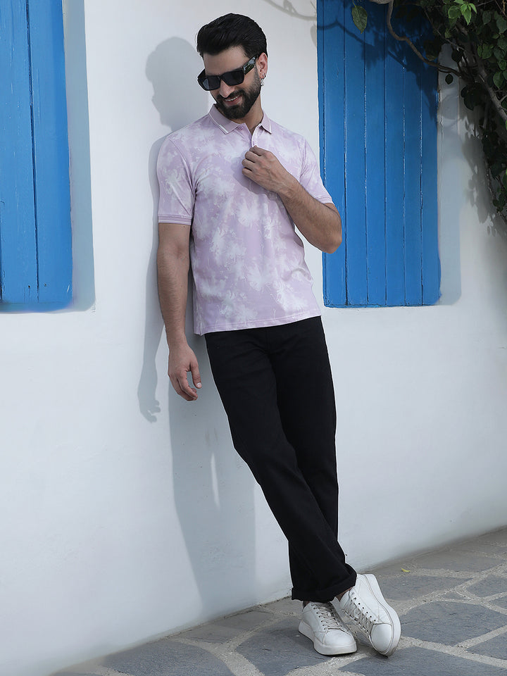 Pink Floral Print Polo Neck T-Shirt
