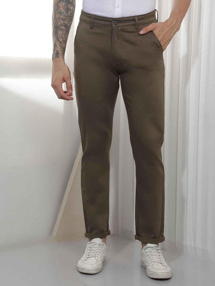 Brown Casual Cotton Trousers