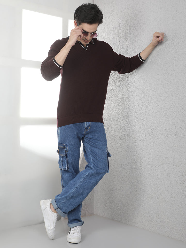 Wine 100% Cotton Polo Sweater