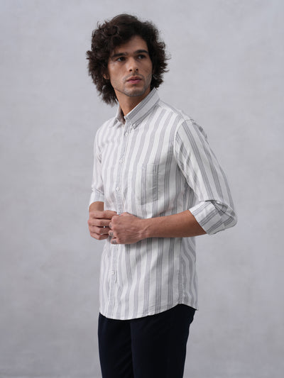 White Vertical Stripes 100% Cotton Button-Down Collar Shirt