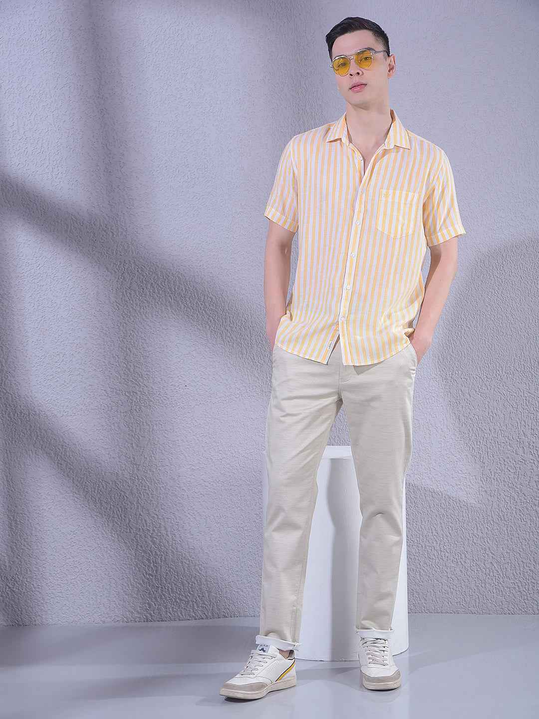 Beige Printed Trousers