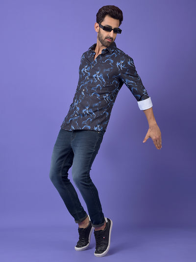 Navy Blue Abstract Print Shirt