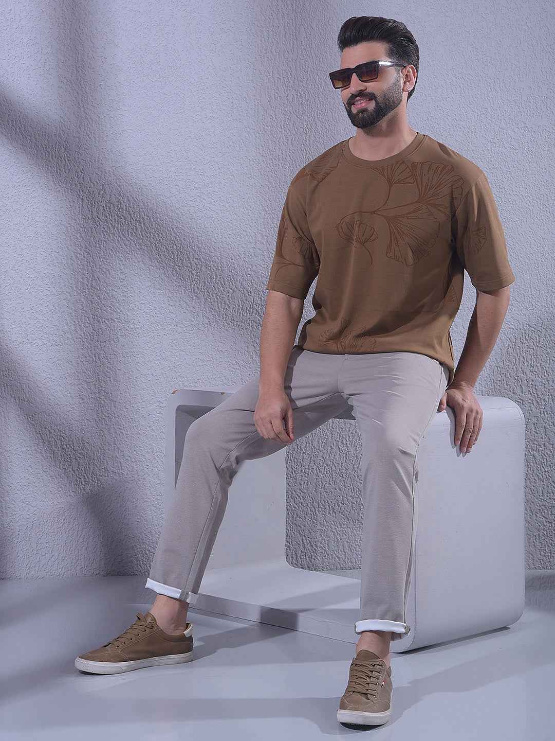 Brown Jacquard Oversize T-Shirt