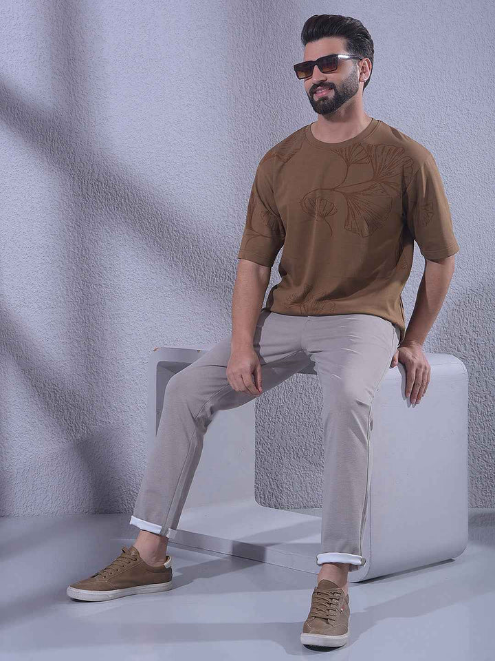 Brown Jacquard Oversize T-Shirt