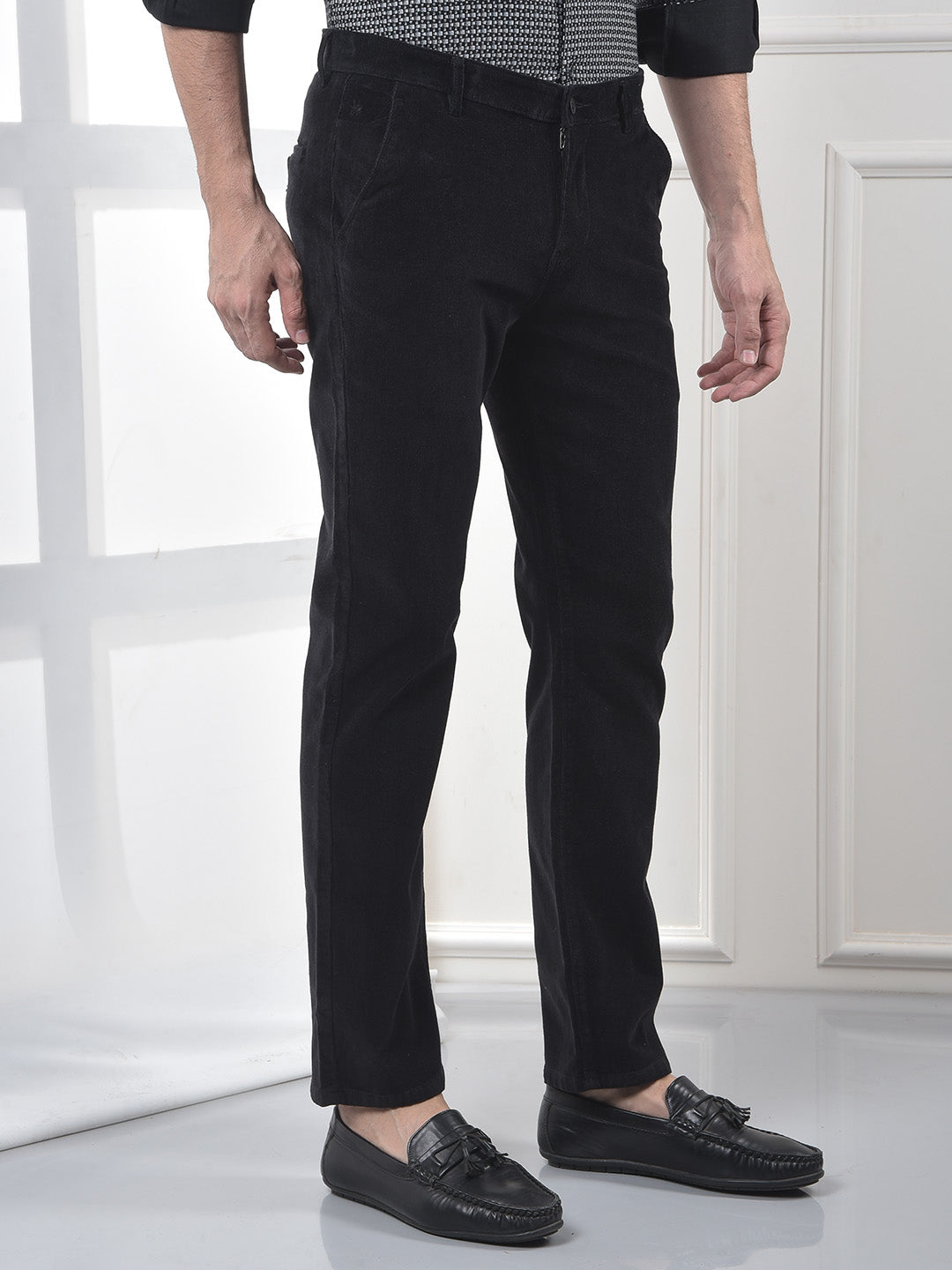 Black Straight Corduroy Trousers