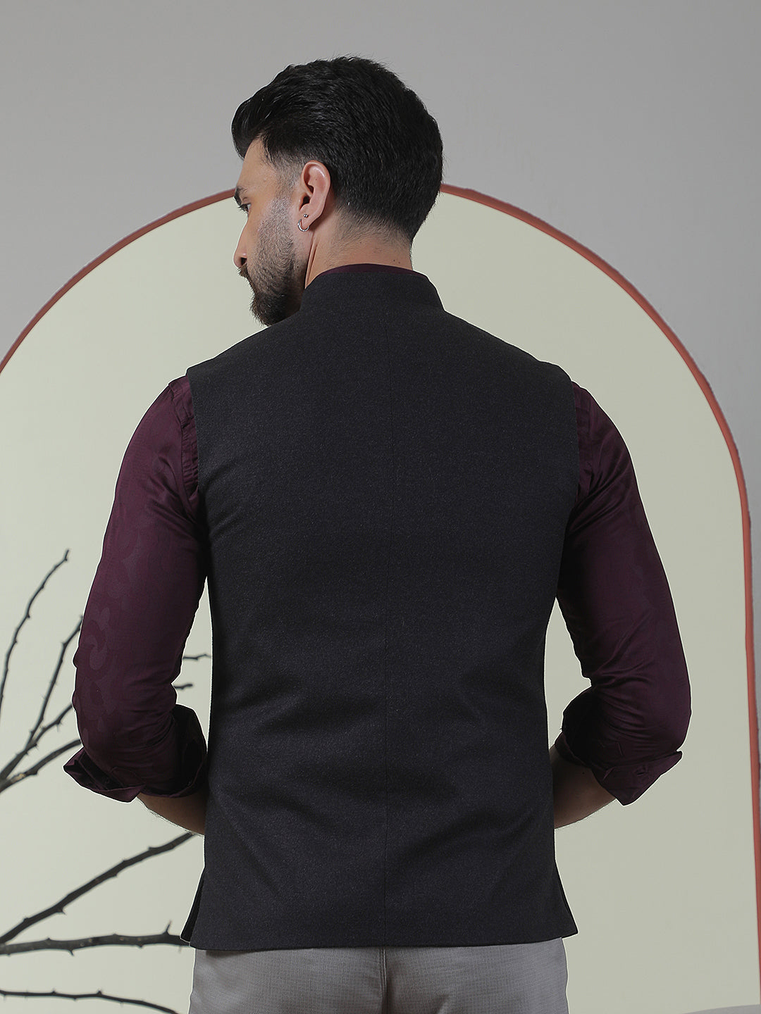 Structured Onyx Black Sleeveless Waistcoat