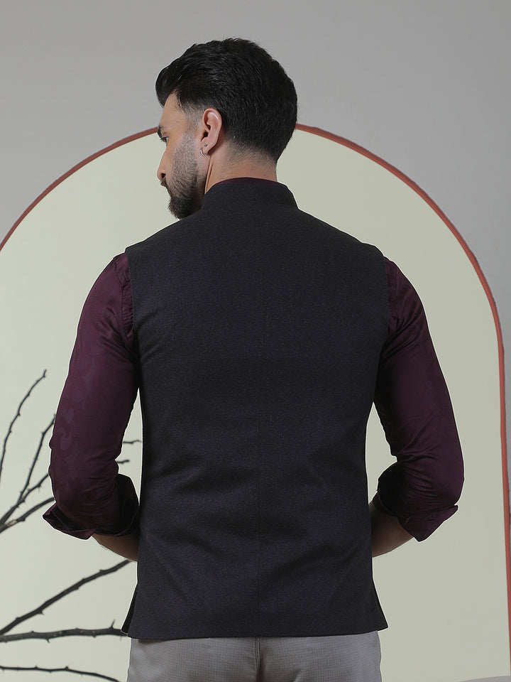 Structured Onyx Black Sleeveless Waistcoat