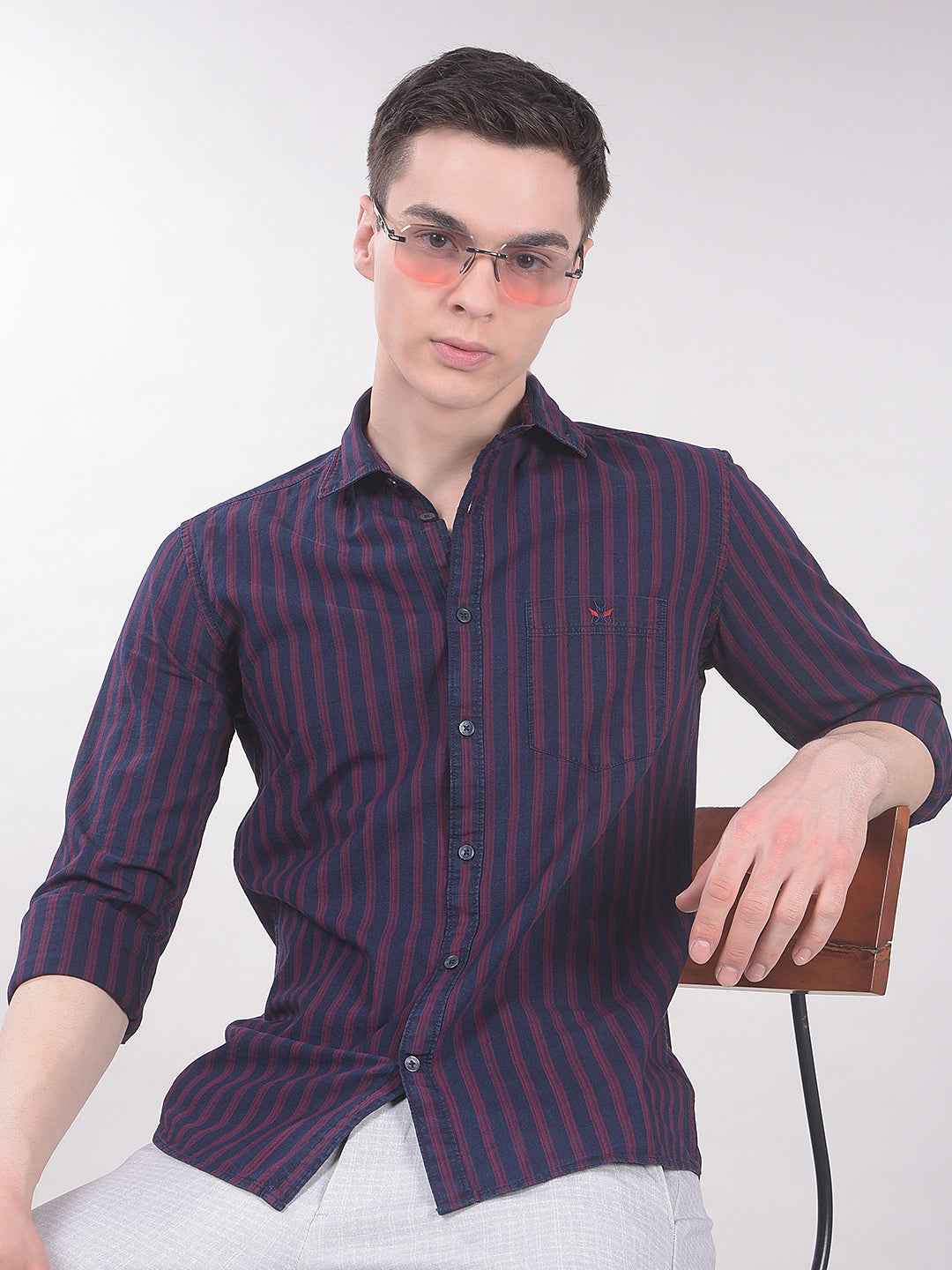 Red Vertical Stripes 100% Cotton Shirt
