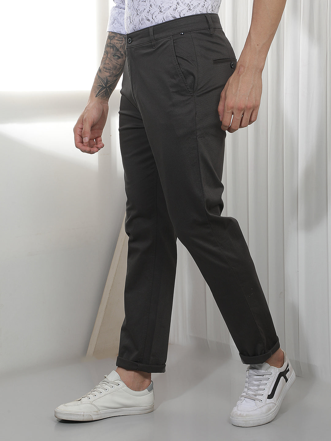 Black Dobby Cotton Trousers