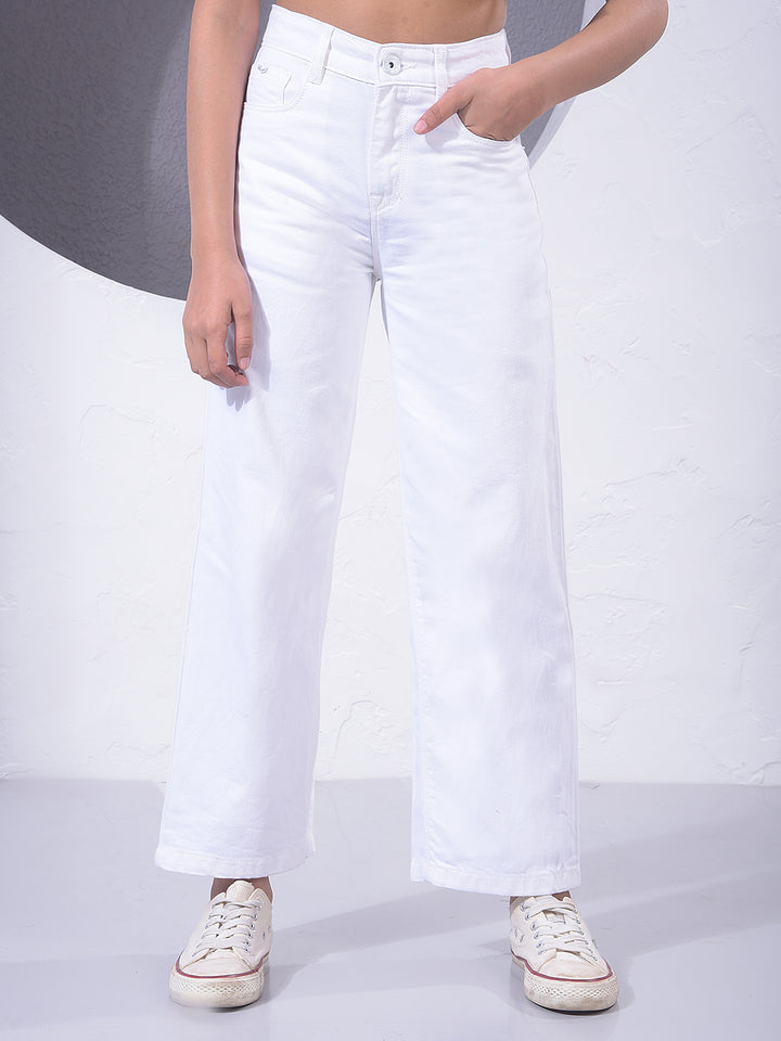 White 100% Cotton Wide Leg Jeans