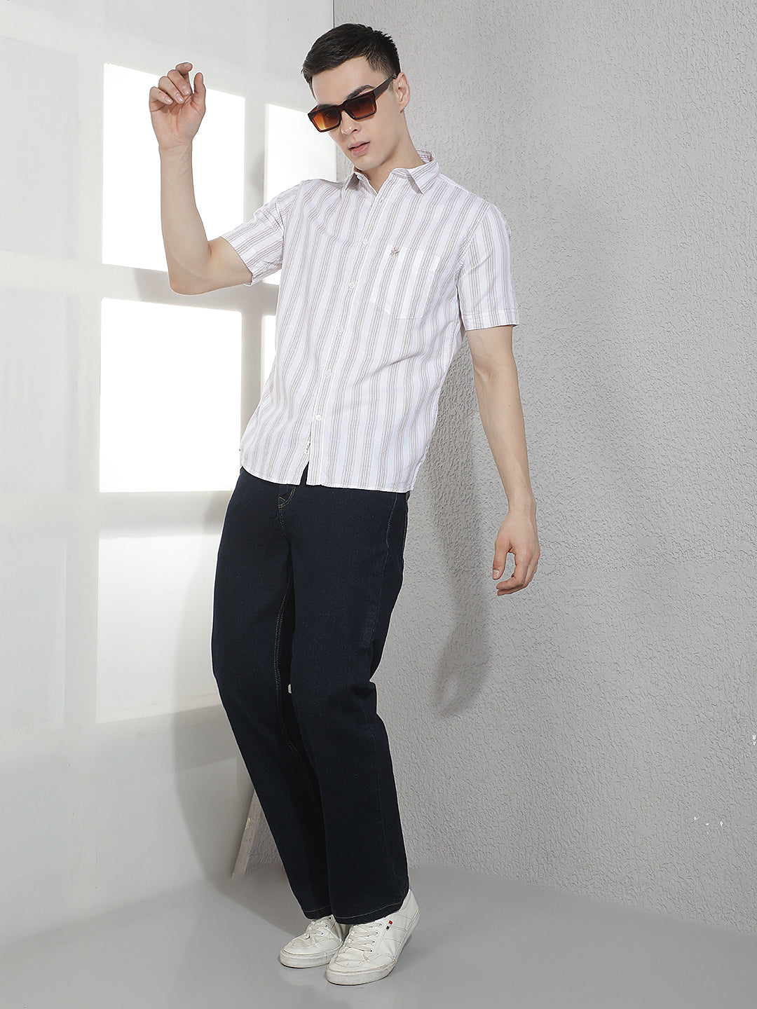 Brown 100% Cotton Vertical Stripes Shirt