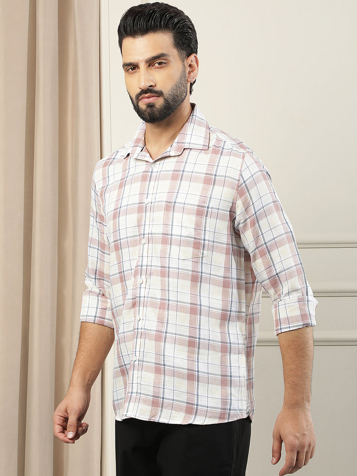 Peach Checked Linen Shirt
