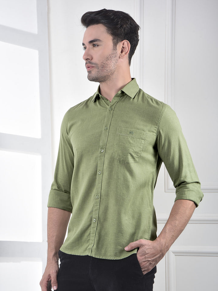 Green Linen Blend Casual Shirt