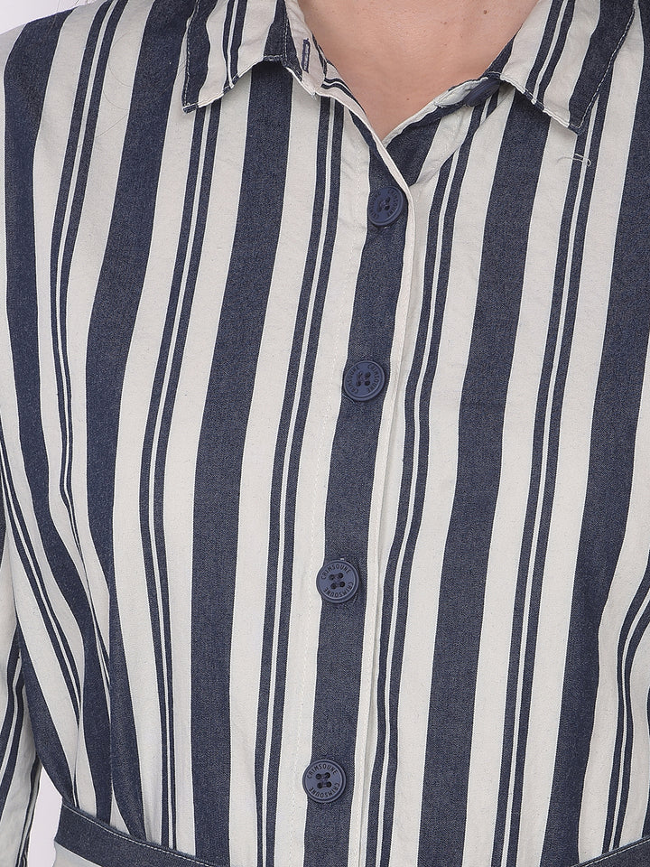 Blue Vertical Striped 100% cotton Shirt Dress