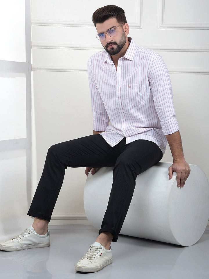 Pink Vertical Striped 100% Cotton Shirt