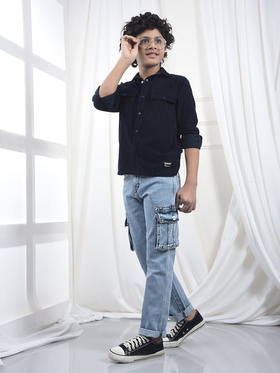 Blue 100% Cotton Straight Cargo Jeans