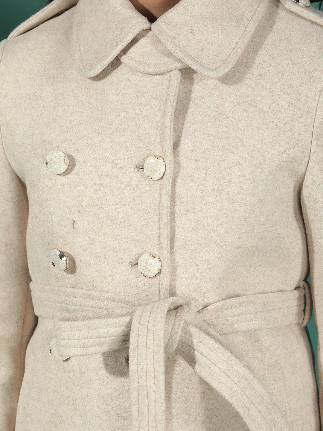 Nova Beige Double-Breasted Belt Wrap Coat