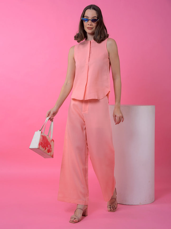 Pink Band Collar Sleeveless Top