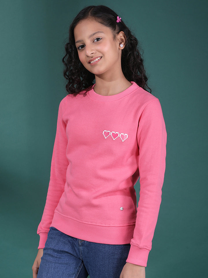 Pink Hearts Embellished Sweatshirt