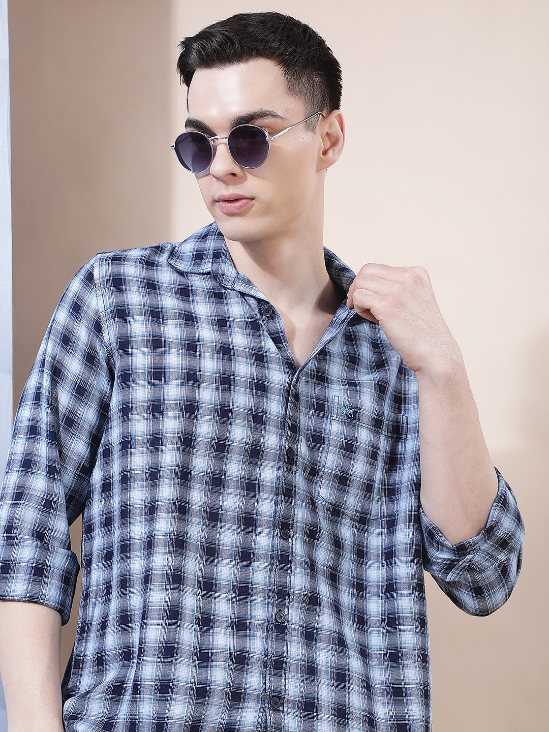 Blue Checked 100% Cotton Shirt