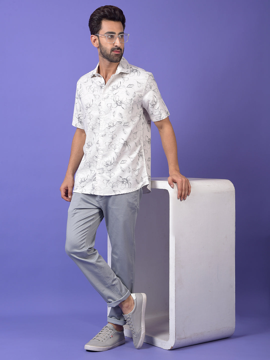 White Floral Print Shirt