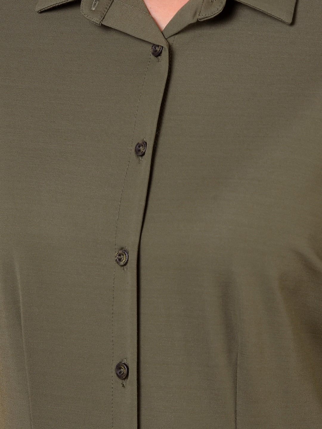 Olive Green Smart Casual Shirt-Women Shirts-Crimsoune Club