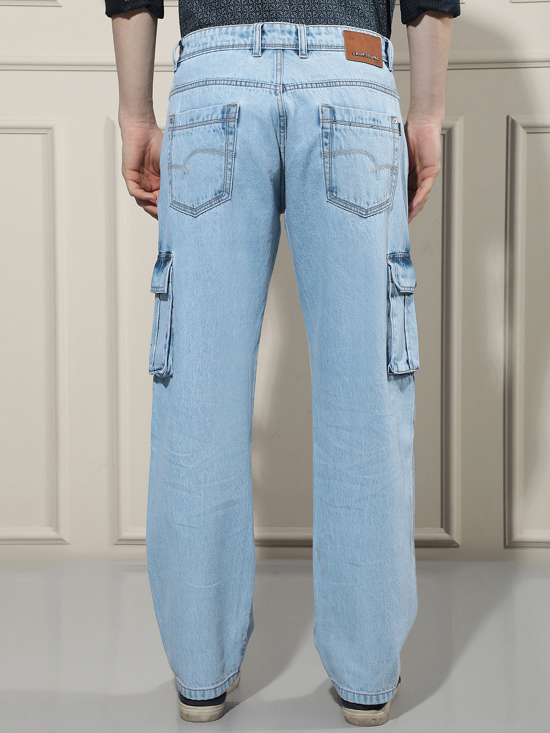 Sky Blue 100% Cotton Cargo Jeans