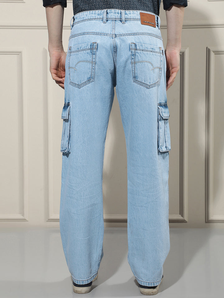 Sky Blue 100% Cotton Cargo Jeans