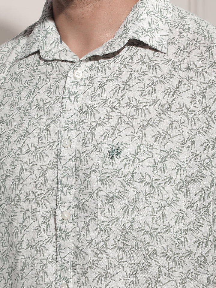 Green Floral Print Linen Shirt