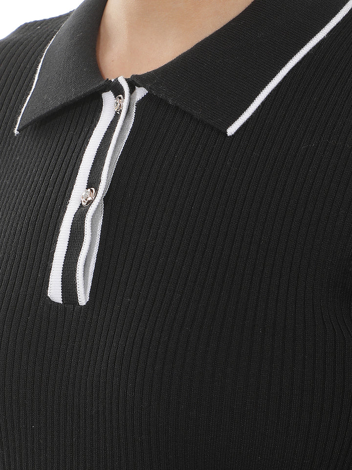 Black Jacquard Polo Neck T-Shirt
