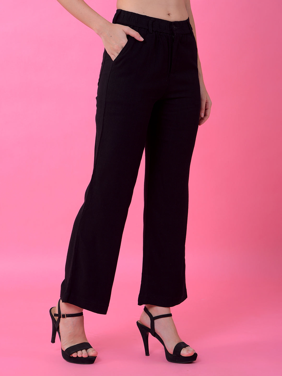 Black Straight Linen Trousers