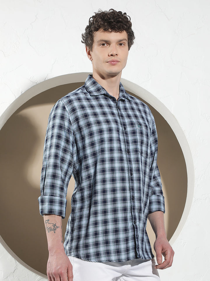 Blue Checked 100% Cotton Shirt