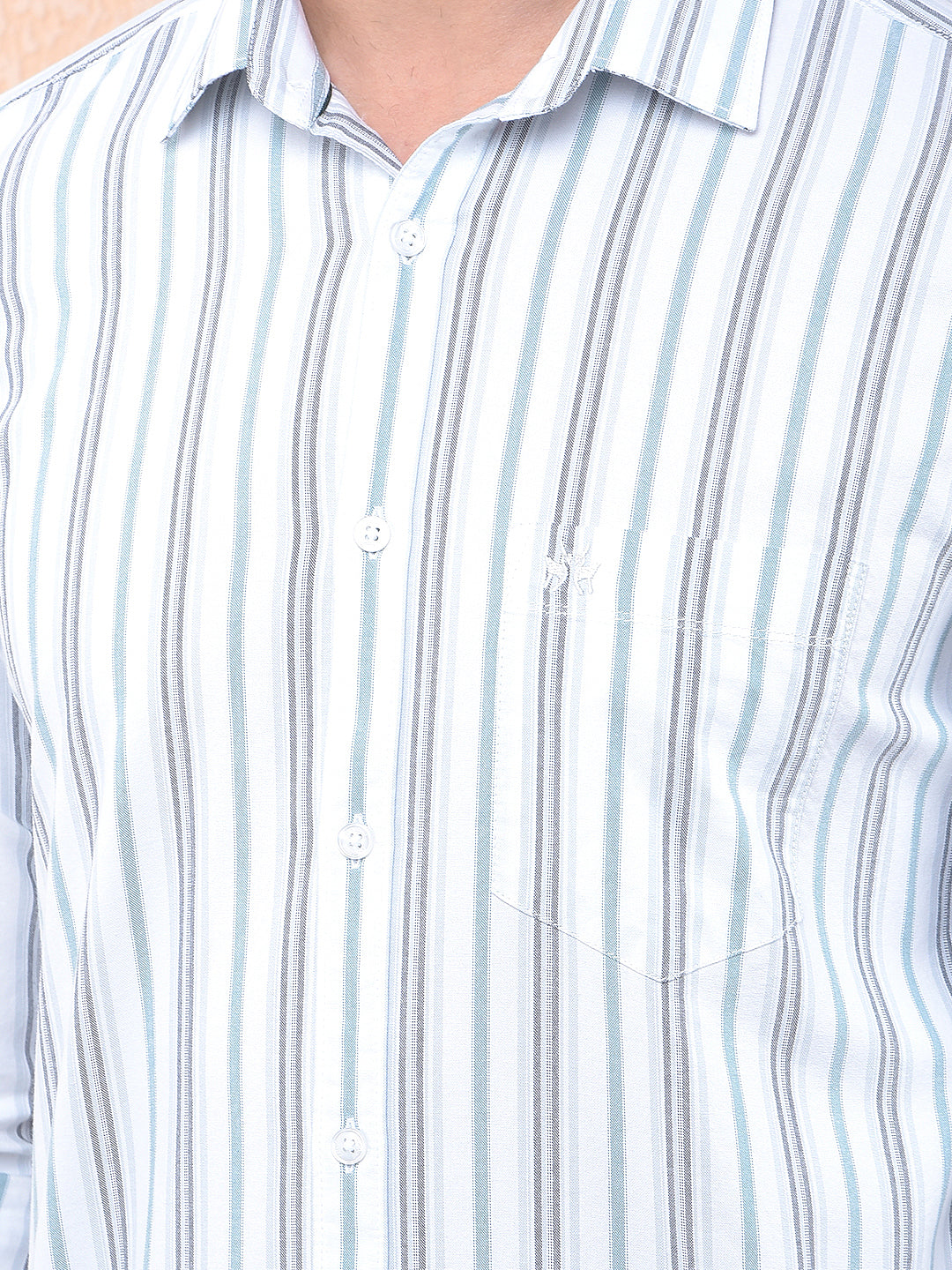 Green Vertical Stripes 100% Cotton Shirt