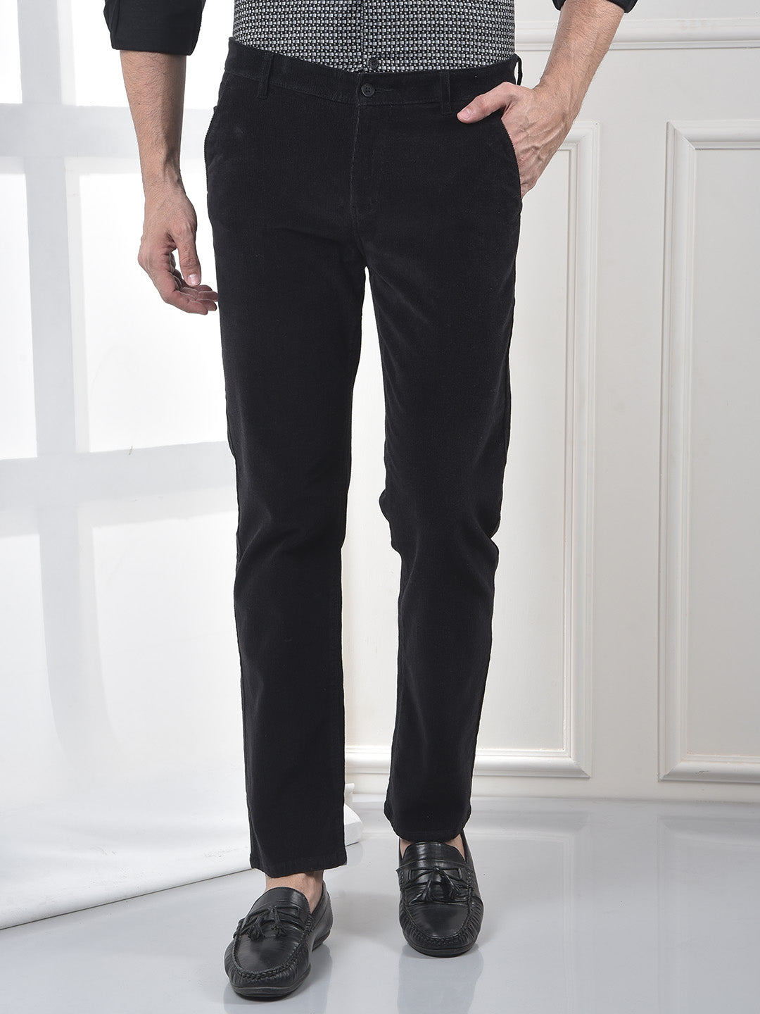 Black Straight Corduroy Trousers