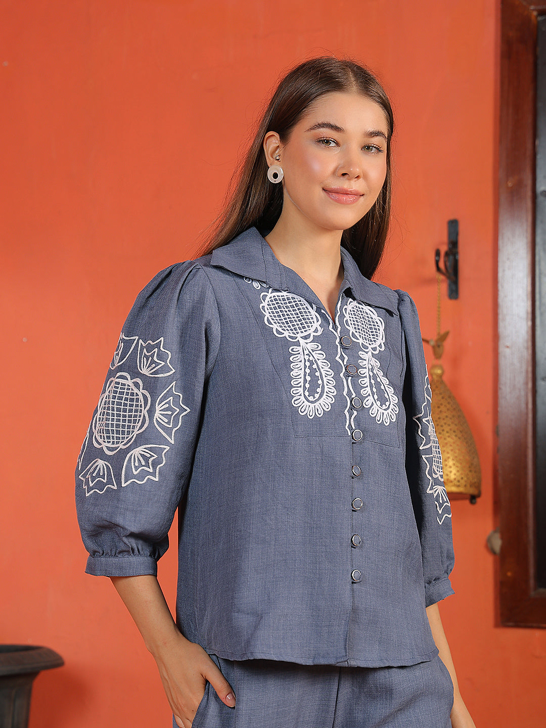 Modern Pacific Blue Embroidered Shirt
